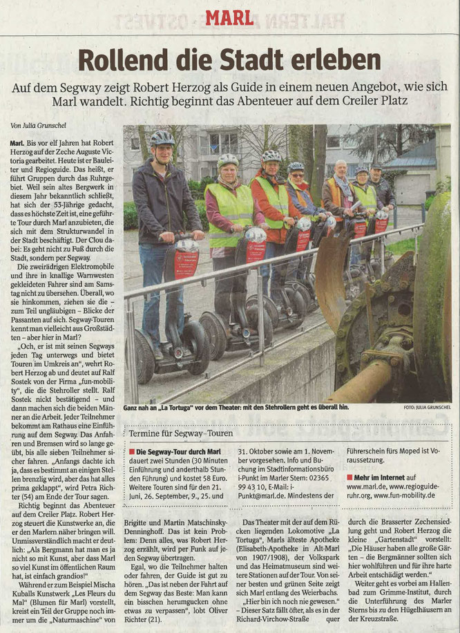 WAZ Marl 13.04.15 Segway-Touren in Marl